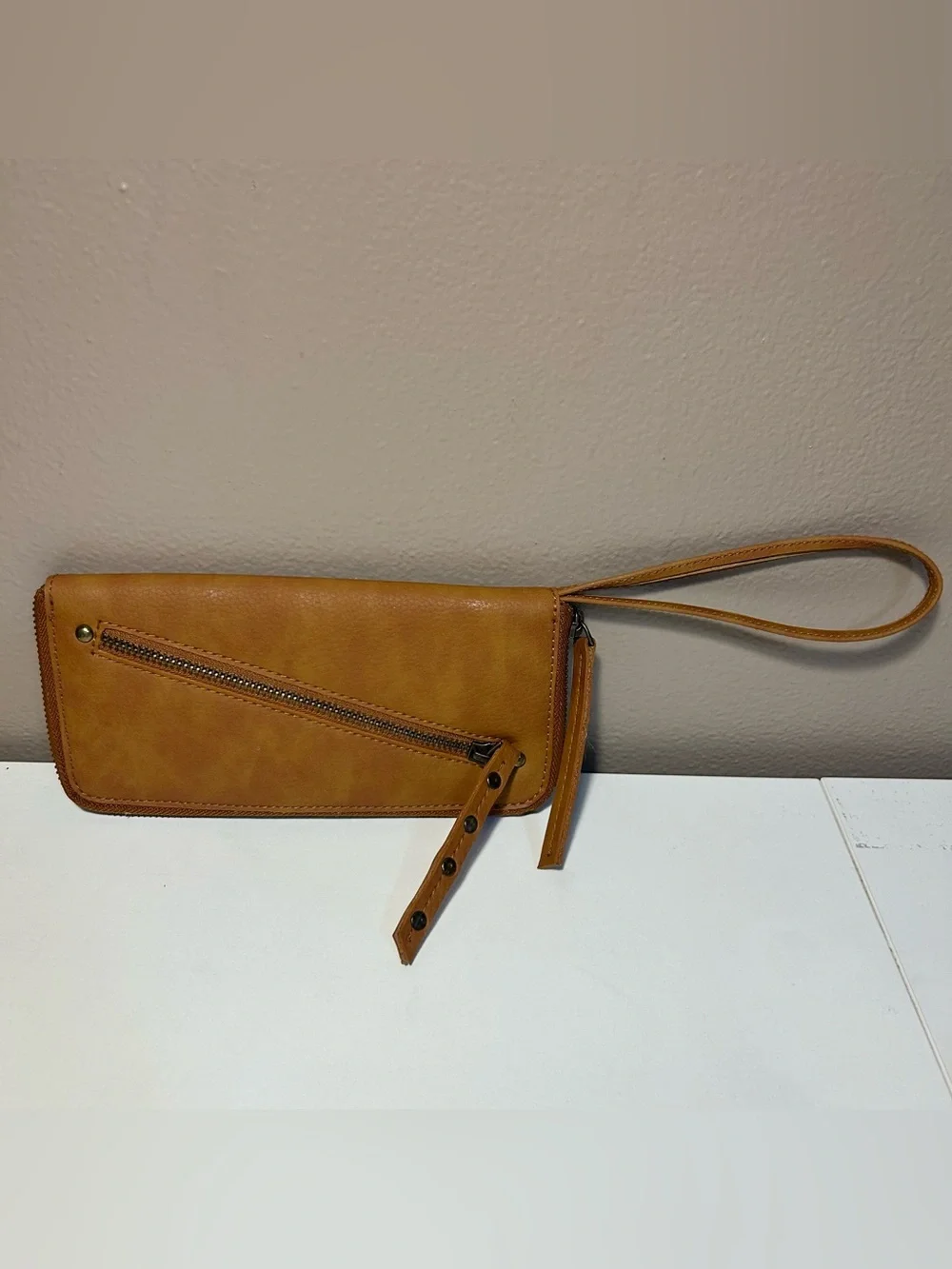 Free People Tan Vegan Leather Wristlet Clutch